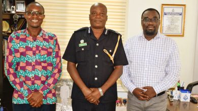 Philip Banini (iWatch, left), ACP David Eklu (Dir. of Public Affairs, Ghana Police Service, middle), Gideon Sarpong (iWatch Africa, right) during a consultative meeting in September, 2019