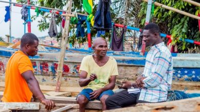78 year old Papa Nketsiah recounts how the fishing business has changed. He thinks the changes in the climate could be a factor. Photo credit: Yusif Dadzie