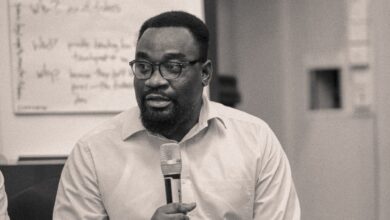 Gideon Sarpong, leading at training at an VOA event in Accra